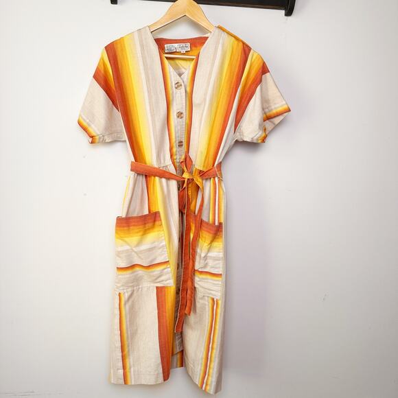Leslie Fay Dresses & Skirts - Petite Dress Orange Striped Colorblock Dress With A Belt Leslie Fay sz 6